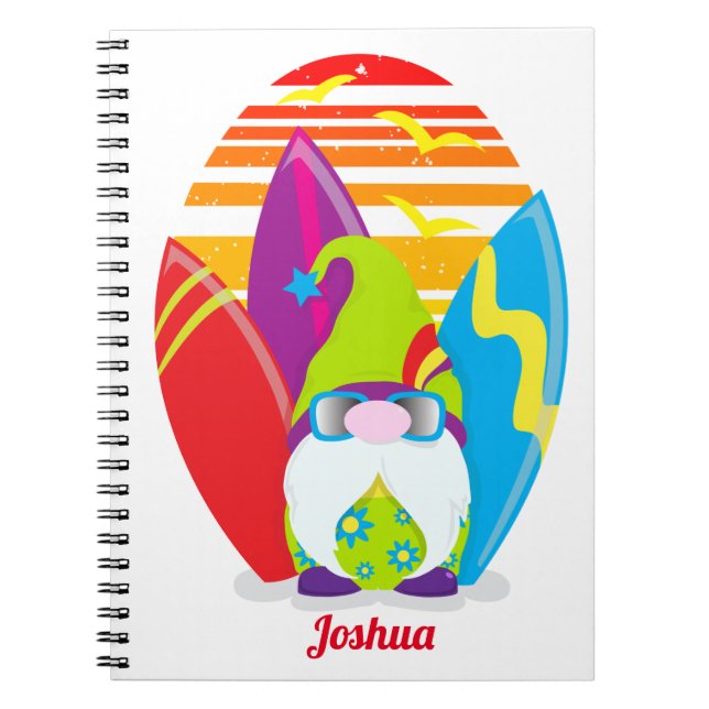 Caderno Espiral Funny Surfer Gnomo Personalizado (Frente)
