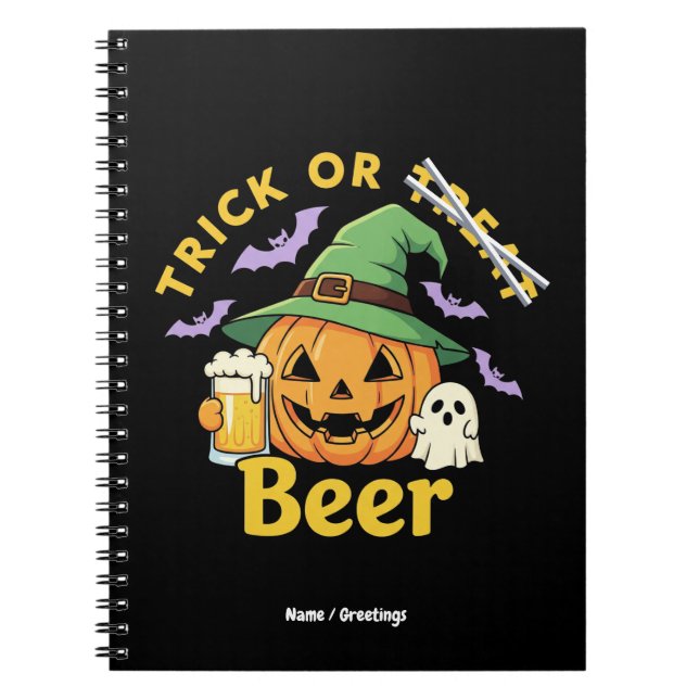 Caderno Espiral Funny Trick Or Treat Halloween Beer Party Design  (Frente)