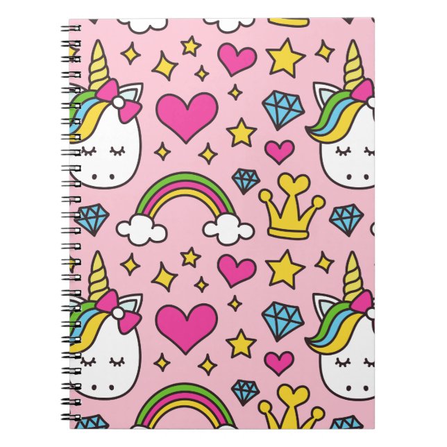 Caderno Espiral Funny Unicorn Pattern Pink Magic Horse Cute       (Frente)