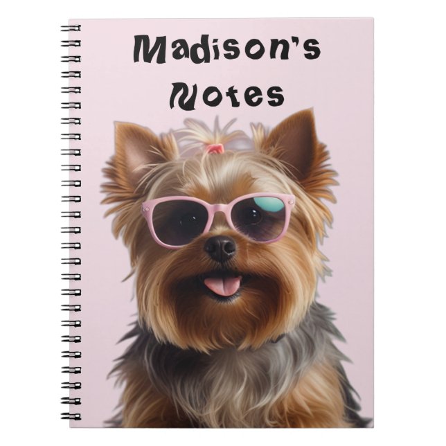 Caderno Espiral Funny Yorkshire Terrier com óculos escuros (Frente)