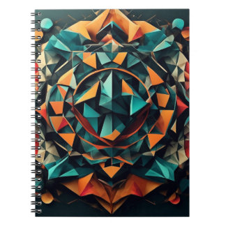 Caderno Espiral Fusão Geométrica de Mandala: Blue & Orange Dynamic