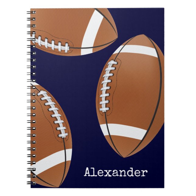 Caderno Espiral Futebol americano com nome monogramado Azul Marinh (Frente)