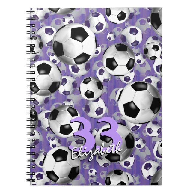 Caderno Espiral Futebol Ballz! Futebol feminino roxo personalizado (Frente)