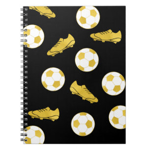 Caderno Espiral Futebol Clássico Elegante Dourado Limpa Bola Preta