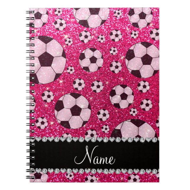 Caderno Espiral Futebol conhecido personalizado do brilho do rosa (Frente)
