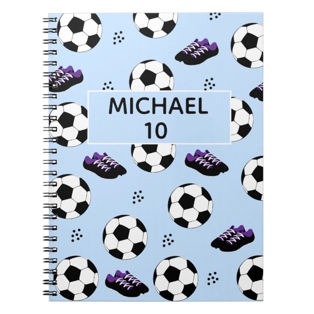 Caderno Espiral Futebol Futebol Nome Personalizado E Número azul (Frente)