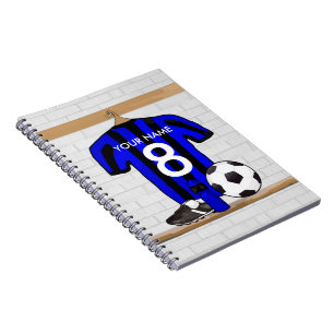 Caderno Espiral Futebol preto personalizado e futebol azul Jersey