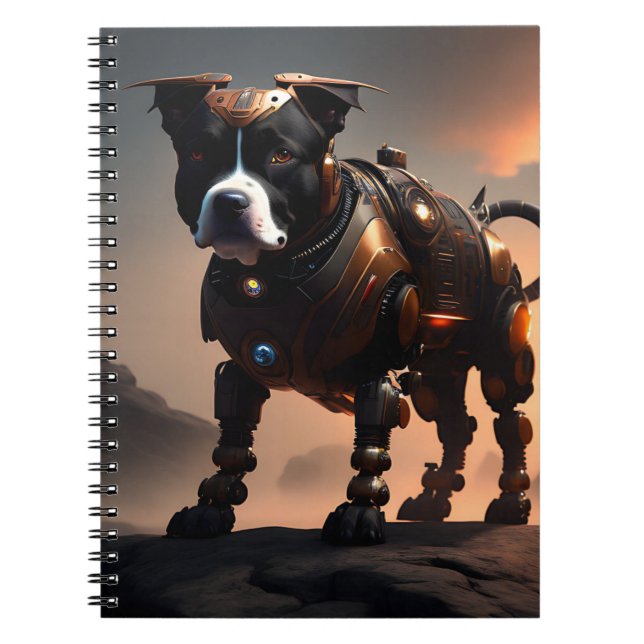 Caderno Espiral Futurística Staffordshire Terrier Robot, Notebook (Frente)