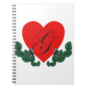 Caderno Espiral G num coração (personalizável)