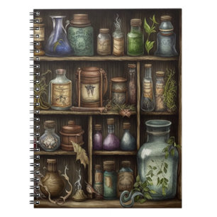 Caderno Espiral Gabinete de curiosidades bruxa ervas e globos ocul