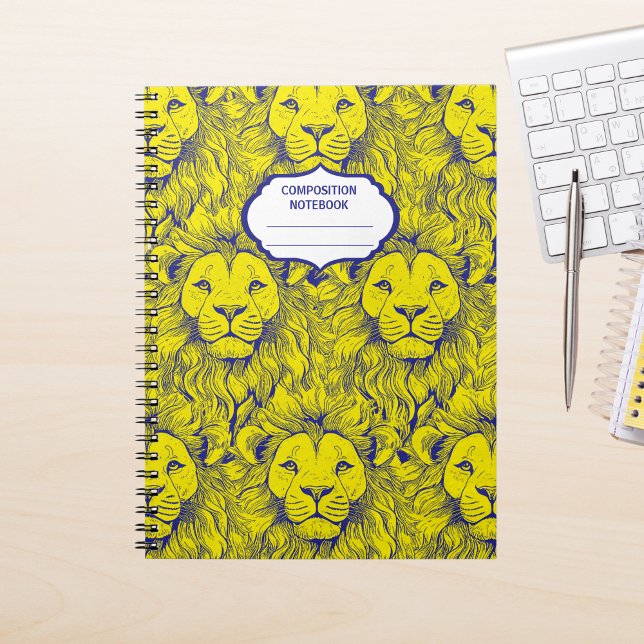 Caderno Espiral Gahanna Lions Retro Padrão Azul Espiral Amarelo (Criador carregado)