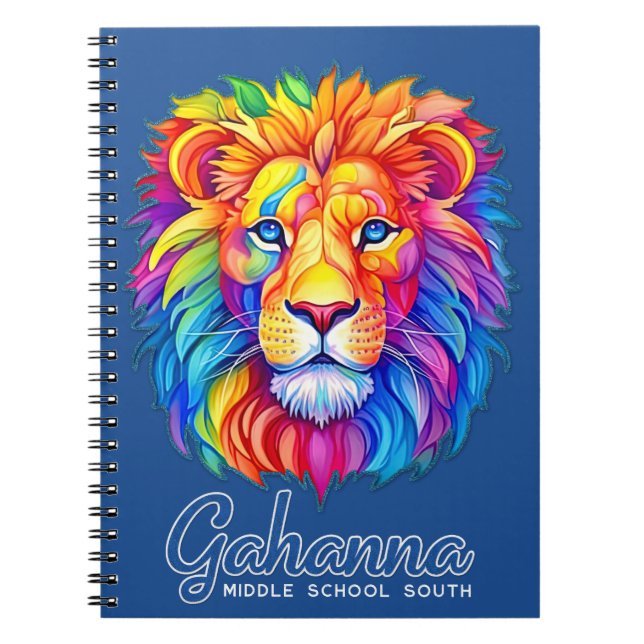 Caderno Espiral Gahanna Rainbow Lion Head Faux Glitter Spiral (Frente)