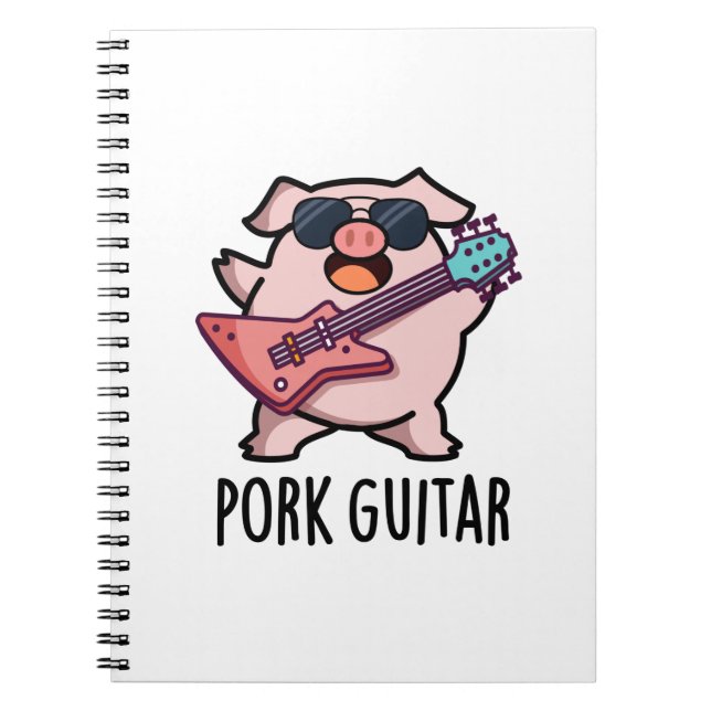 Caderno Espiral Gaita de Porco Pun Funny Rock Guitar Pig (Frente)