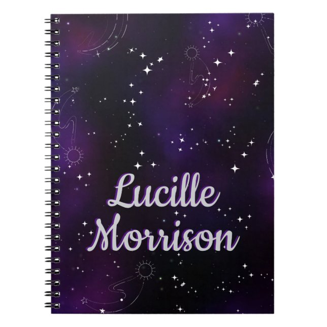 Caderno Espiral Galáxia Cósmica Profunda do Espaço Exterior Roxo (Frente)