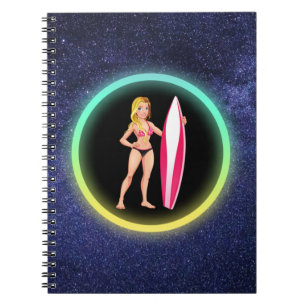 Caderno Espiral Galáxia de adolescentes de surfista loira