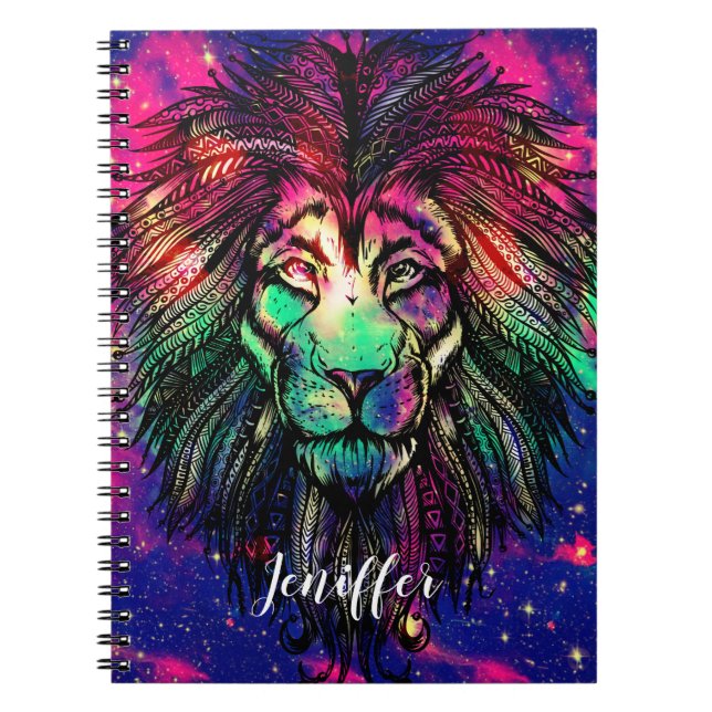 Caderno Espiral Galáxia do Hipster Rainbow Lion                    (Frente)