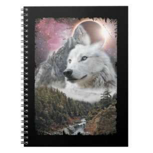 Caderno Espiral Galáxias de Eclipse Solar do Lobo Branco