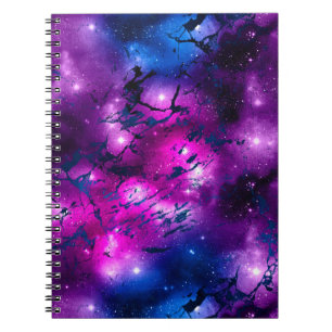 Caderno Espiral Galeria de Mármore Rosa, Roxo e Azul em Aquarela