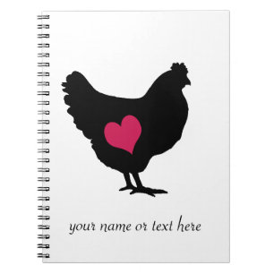 Caderno Espiral Galinha bonito com coração cor-de-rosa
