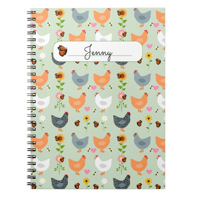 Caderno Espiral Galinhas no notebook personalizado das flores (Frente)