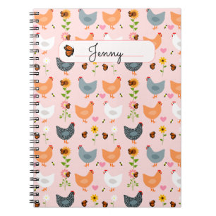 Caderno Espiral Galinhas no notebook personalizado rosa-flores