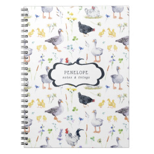 Caderno Espiral Galinhas Russas   Notebook Monograma