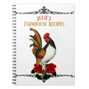 Caderno Espiral Galo de Fazenda Rústica Francesa Vermelho Preto Do