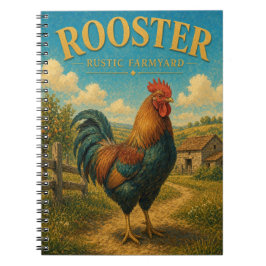 Caderno Espiral Galo Galinha Fazenda Rústica Aquarela GeoSaga
