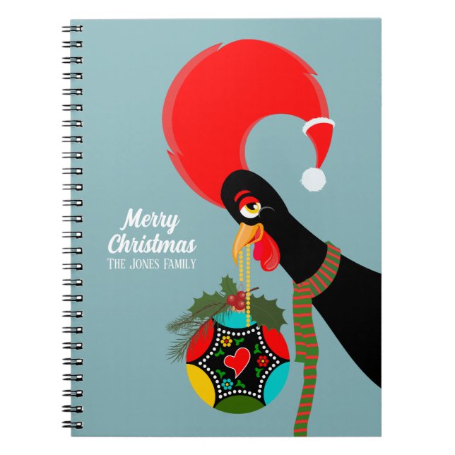 Caderno Espiral Galo Português e bálsamo de Natal Holandês (Frente)