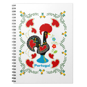 Caderno Espiral Galo Tradicional de Portugal em preto