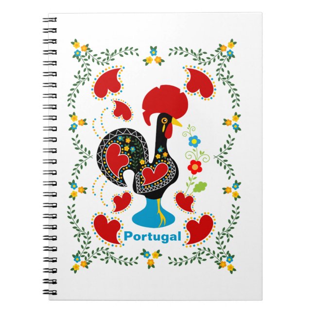 Caderno Espiral Galo Tradicional de Portugal em preto (Frente)