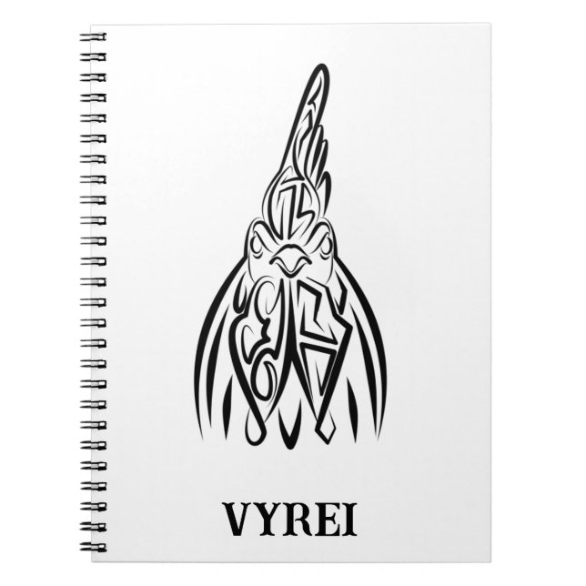 Caderno Espiral Galo Tribal Negro e Branco (Frente)