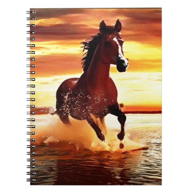 Caderno Espiral Galopagem De Cavalos Selvagens Através Do Surf (Frente)