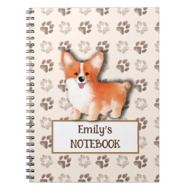 Caderno Espiral Galsh Corgi Pembroke, pegada de cão personalizável
