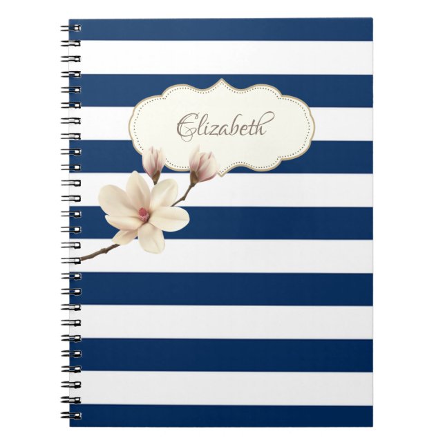 Caderno Espiral Gamas azuis Marinhos Adoráveis,Magnolia,Personaliz (Frente)