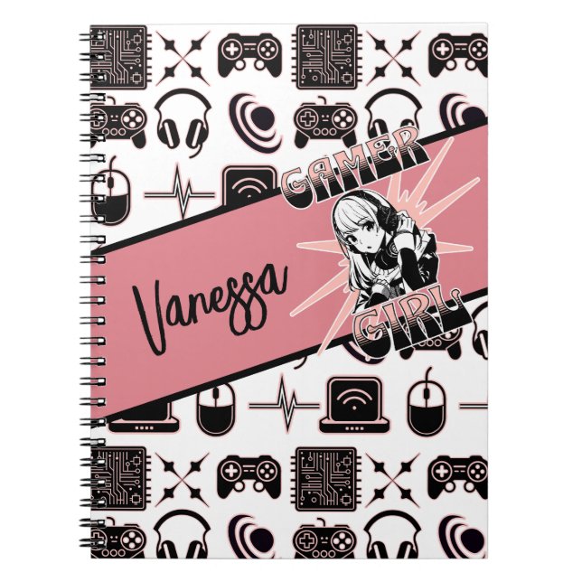 Caderno Espiral Gamer Girl personalizada | Jogos (Frente)
