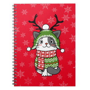 Caderno Espiral Gancho de Natal de Gato Bonito Galore