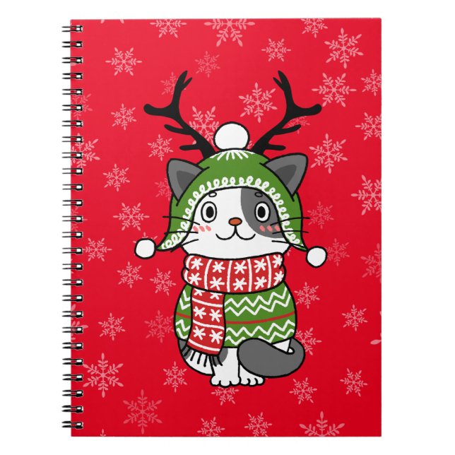 Caderno Espiral Gancho de Natal de Gato Bonito Galore (Frente)
