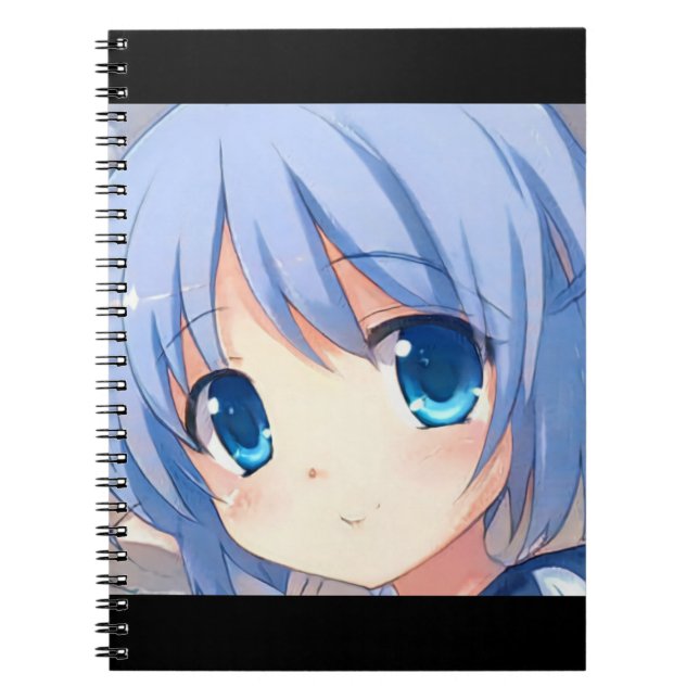 Caderno Espiral Ganga de anime bonitinha com olhos azuis violeta (Frente)
