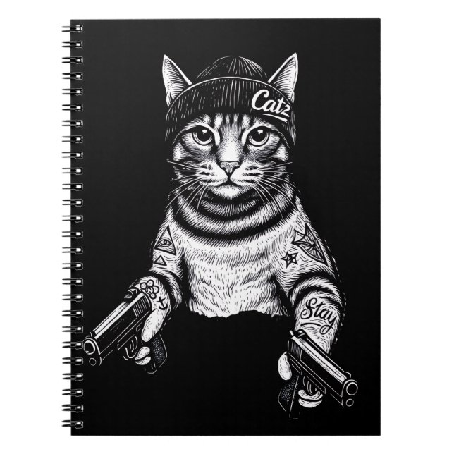 Caderno Espiral Gangster Cat Tattoo Art | Cool Streetwear Kitty (Frente)