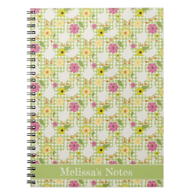 Caderno Espiral Gansos Cutos Com Flores Desenhadas À Mão - Verific (Frente)