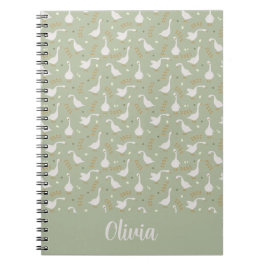 Caderno Espiral Gansos Fofos, Pegadas e Nome Personalizado em Verd