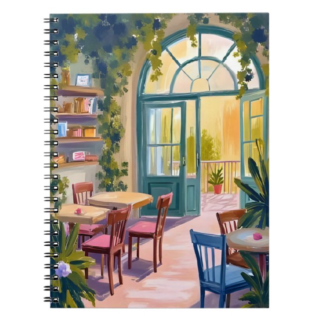 Caderno Espiral Garden Cafe | Botanical Watercolor Painting (Frente)
