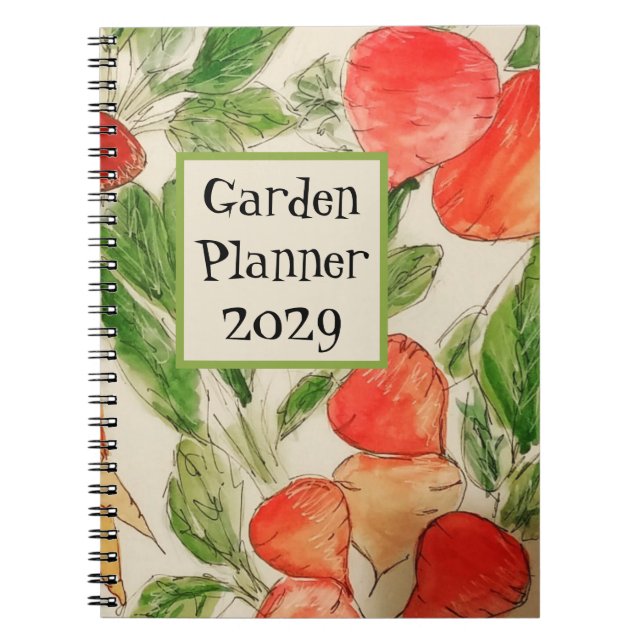 Caderno Espiral Garden Planner com aquarela de vegetais (Frente)