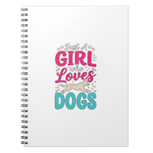 Caderno Espiral Garota Ama Cachorros Tipografia de Gravura Vintage