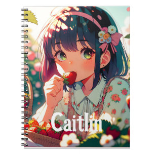 Caderno Espiral Garota Bonita Comendo Morangos Dia de Verão