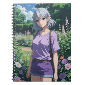 Caderno Espiral Garota cabeleira de cinza no Jardim
