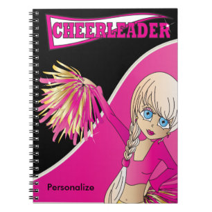 Caderno Espiral Garota Cheerleader DIY Name Notebook rosa