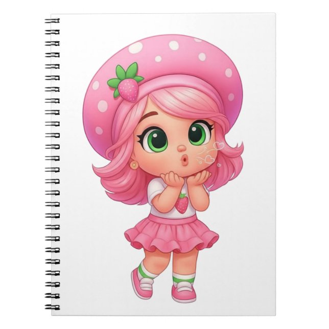 Caderno Espiral Garota Chibi Kawaii de Morango (Frente)