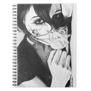 Caderno Espiral Garota chorando com arte de desenho surreal rosa